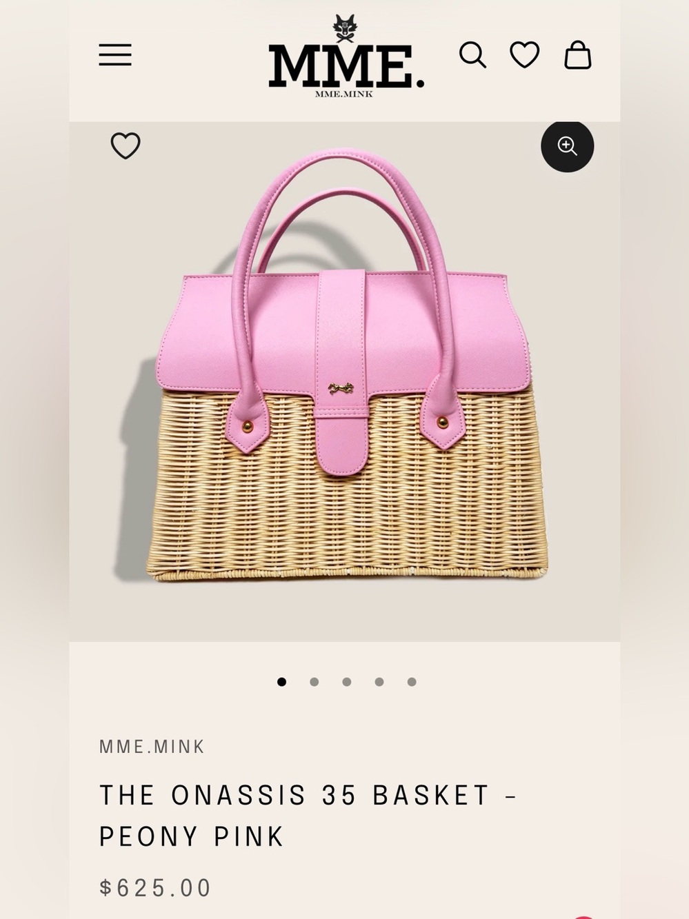 MME MINK  Onassis 35 Peony Pink Woven Basket Satchel. NWOT. Never carried